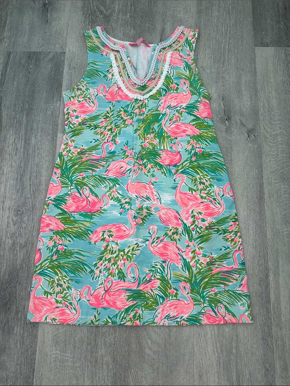 Lilly Pulitzer Pink Flamingo Print Mini Dress on Aqua flamingo size small